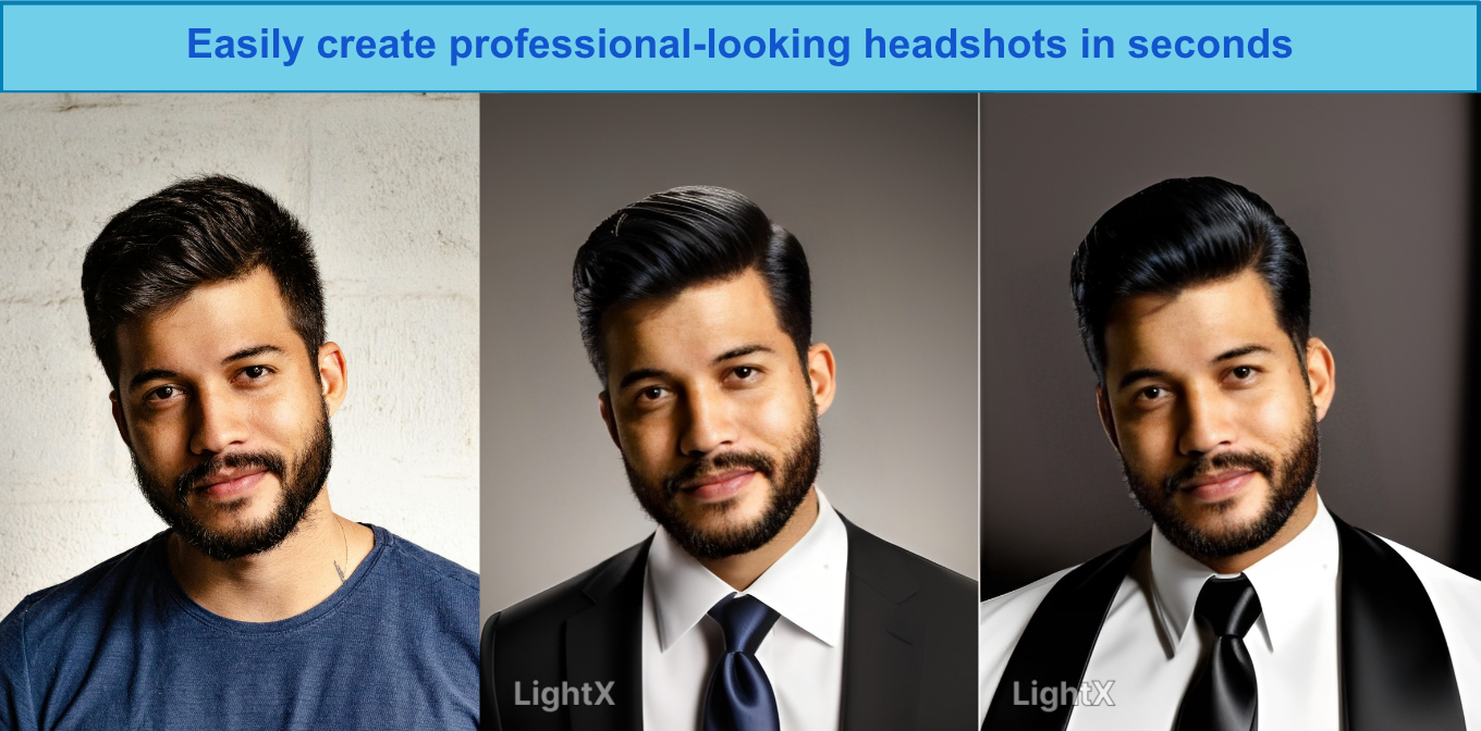 Screenshot of Lightx ai headshot genarator imge examples