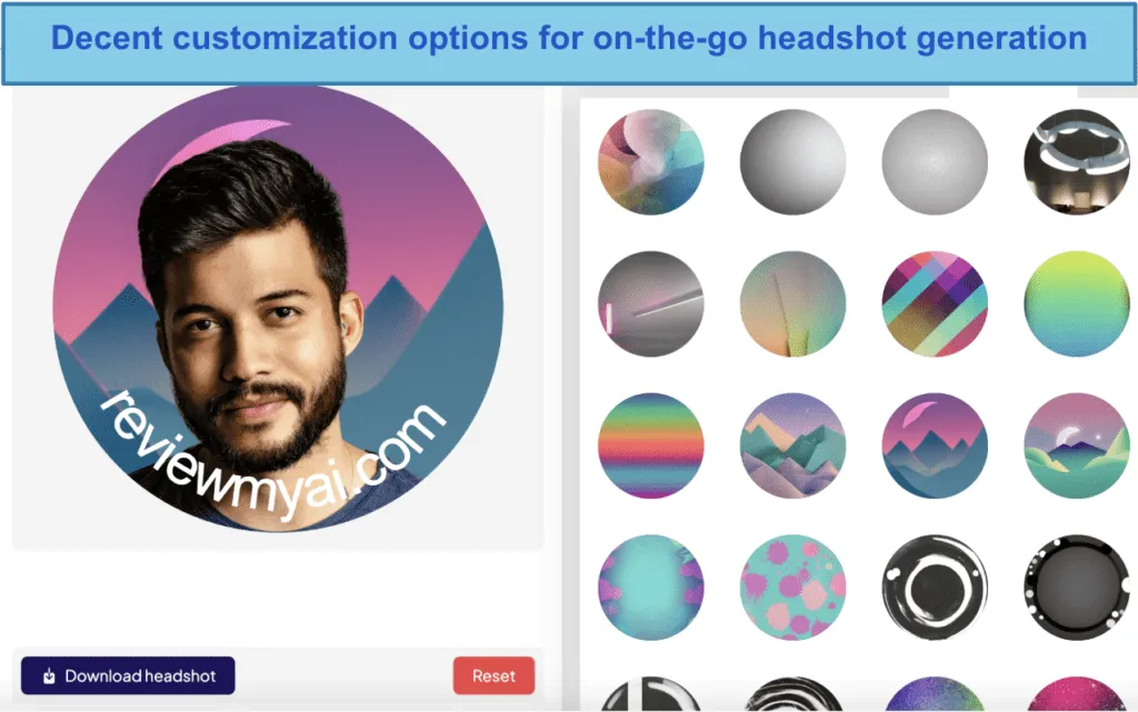 Screenshot of picofme ai headshot generator customization options