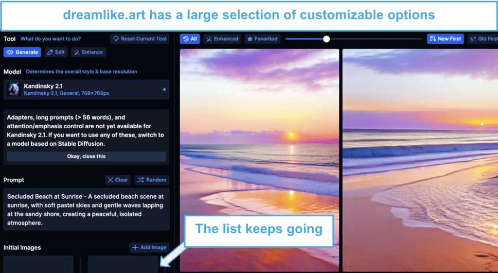 Dreamlike.art AI image generator dashboard.